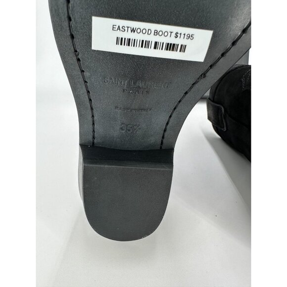 Saint Laurent Black Suede Eastwood 45mm Ankle Boots 35.5 EU 5.5 US Stacked Heel - Picture 8 of 9